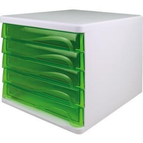 Schubladenbox the wave 5 Schubladen DIN A4 DIN C4 Polypropylen/Polystyrol Gehäusefarbe: weiß Farbe der Schublade: grün transparent