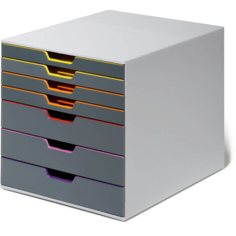 Schubladenbox VARICOLOR® 7 7 Schubladen DIN A4 DIN C4 Folio Letter ABS Kunststoff Gehäusefarbe: grau Farbe der Schublade: anthrazit/bunt