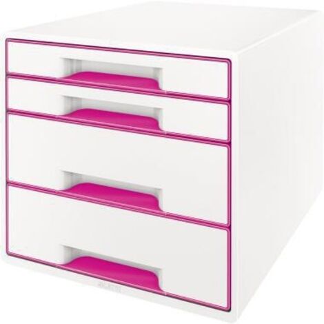 Schubladenbox WOW CUBE 4 Schubladen DIN A4 Polystyrol Gehäusefarbe: weiß Farbe der Schublade: pink/weiß