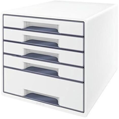 Schubladenbox WOW CUBE 5 Schubladen DIN A4 Polystyrol Gehäusefarbe: weiß Farbe der Schublade: grau/weiß