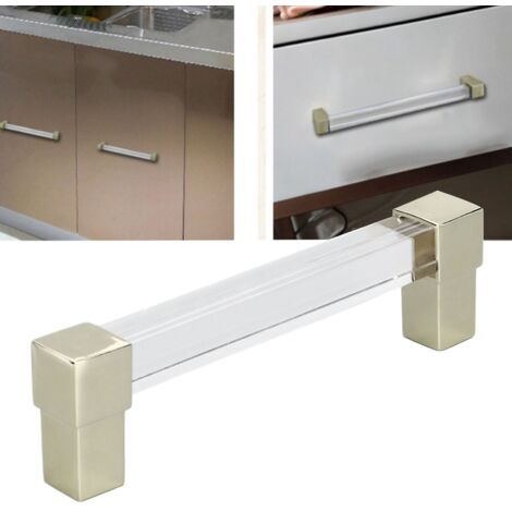 Schubladengriff aus Kristallacryl, goldfarben, 128 mm Abstand, für Küchen-/Badmöbel - Set mit 2 Zinkschrauben [Kommodenbeschläge / Schubladengriffe aus Kristallacryl]