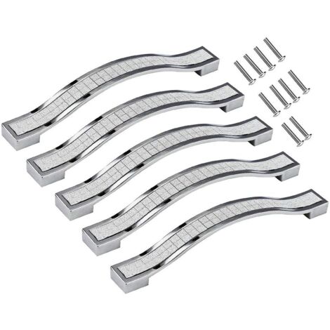 Schubladengriffe aus legiertem Strass-Kristall, 5 Stück, für Kommode, Küchenschrank, Schrank (Silber, 128 mm, 5 Stück)