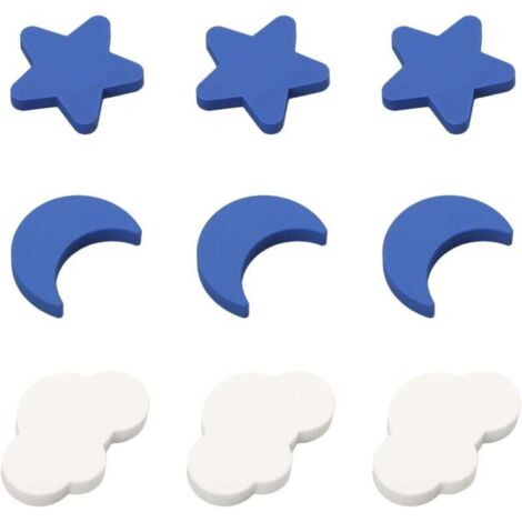 Schubladenknöpfe für Kinder in Sternform, Türknöpfe für Kinder, weiche Schubladenknöpfe für Kinder, Stern, Mond, Wolken, Knöpfe für Kinderzimmer, Schrank, 9 Stück