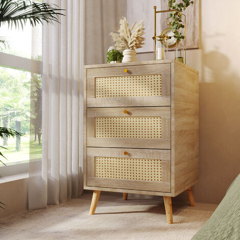 Schubladenkommode Kommode mit 3 Schubladen, Sideboard Highboard f¨¹r Schlafzimmer & alle Wohnrume , Eiche -H79.5/B48.6/T48.5 cm