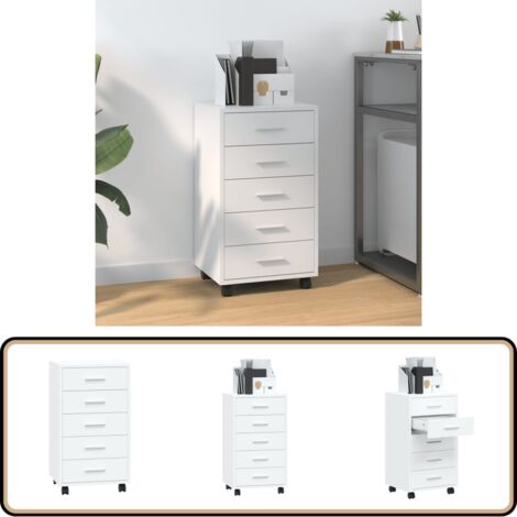 Schubladenschrank mit Rollen Hochglanz-Weiß Holzwerkstoff - Bürostuhl - Schreibtischorganisation - Aufbewahrungsbox - Regalsystem - Home Office