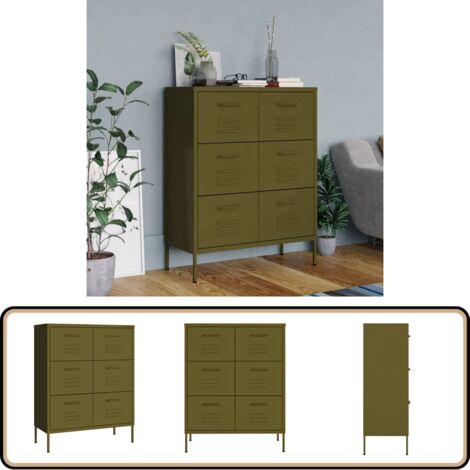 Schubladenschrank Olivgrün 80x35x101,5 cm Stahl - Schubladenschrank - Lagerschrank - Metallschrank - Stahltürenschrank - Wohnzimmermöbel