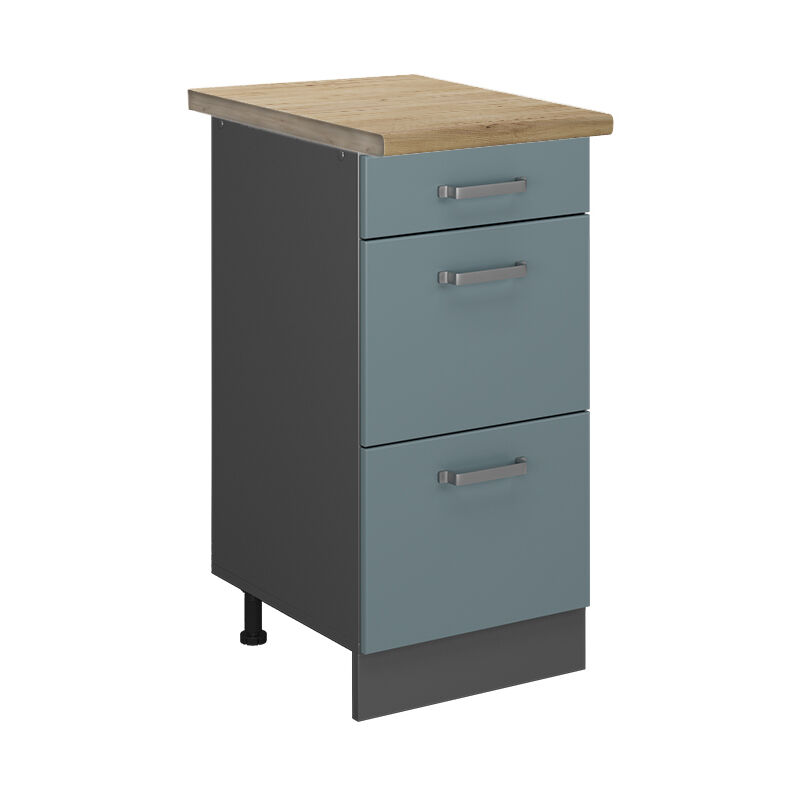 Vicco - Küchenunterschrank R-line, Blau-grau, 40 Cm Mit Schubladen, Ap Eiche
