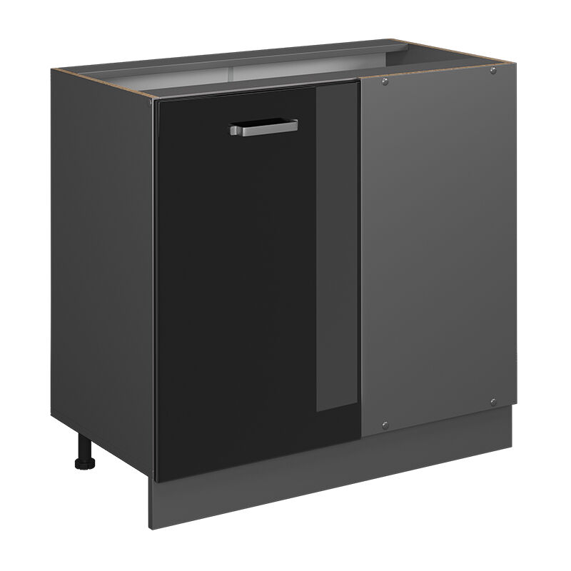 Vicco - Eckunterschrank R-line, Schwarz Hochglanz, 86 Cm Ohne Arbeitsplatte