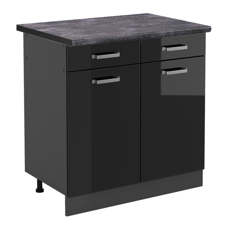 Vicco - Küchenunterschrank R-line, Schwarz Hochglanz, 80 Cm , Ap Anthrazit