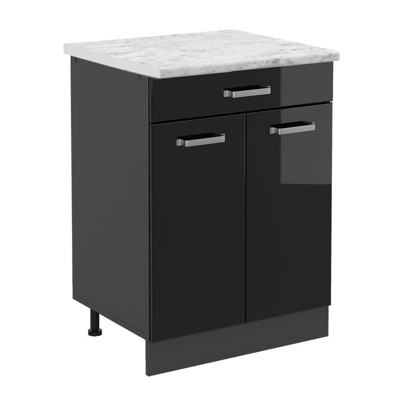 Vicco - Küchenunterschrank R-line, Schwarz Hochglanz, 80 Cm Ap Marmor