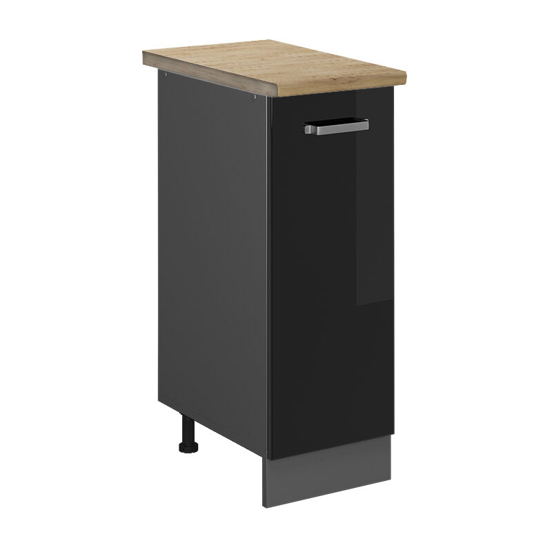 Vicco - Apothekerschrank R-line, Schwarz Hochglanz, 30 Cm , Ap Eiche