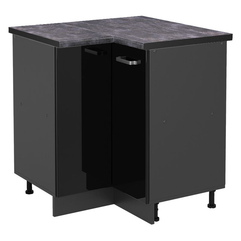 Vicco - Eckunterschrank R-line, Schwarz Hochglanz, 75.6 Cm, Ap Anthrazit