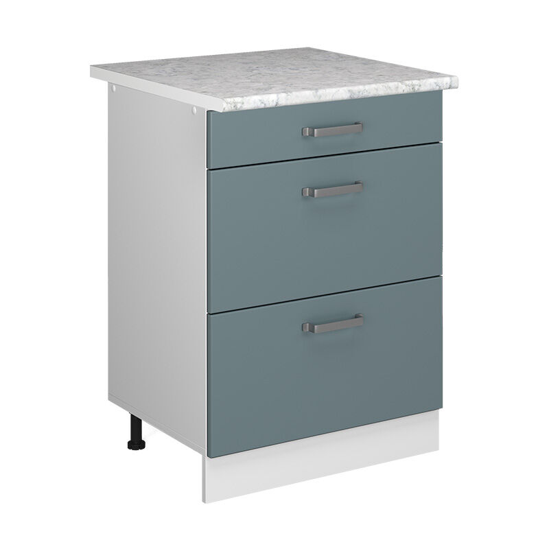 Küchenunterschrank R-line, Blau-grau, 60 Cm Mit Schubladen, Ap Marmor, Vicco
