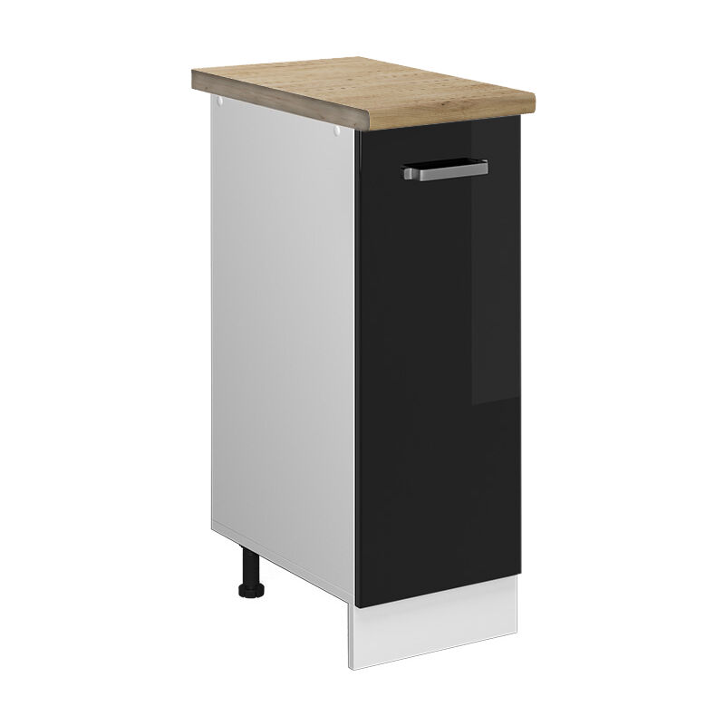 Vicco - Apothekerschrank R-line, Schwarz Hochglanz, 30 Cm , Ap Eiche
