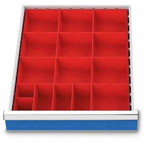 Schubladenunterteilungsmaterial Front-H.75-100mm 15 Kleinteilekästen