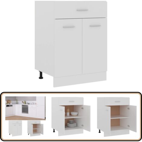 Schubunterschrank Weiß 60x46x81,5 cm Holzwerkstoff - Küchenmöbel - Holzschrank - Untertischschrank - Weißer Schrank - Regalboden