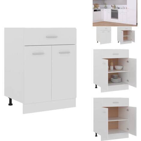 Schubunterschrank Weiß 60x46x81,5 cm Holzwerkstoff - Küchenmöbel - Holzschrank - Untertischschrank - Weißer Schrank - Regalboden