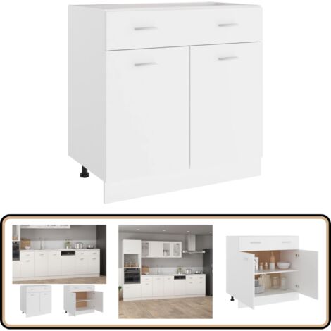 Schubunterschrank Weiß 80x46x81,5 cm Holzwerkstoff - Küchenmöbel - Holzschrank - Unterschrank - Weißer Schrank - Regalboden