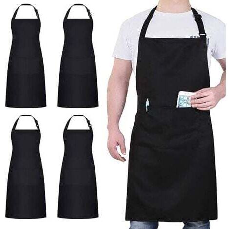 Schürzen, schwarze Schürze mit 2 Taschen, wasserdichte verstellbare Schürze für Damen und Herren, professionelle Küchenschürze für die Küche, 4er-Pack
