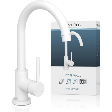 SCHÜTTE 79161 CORNWALL - Rubinetto da cucina girevole a 360 gradi, miscelatore per lavello con miscelatore monocomando, colore: Bianco