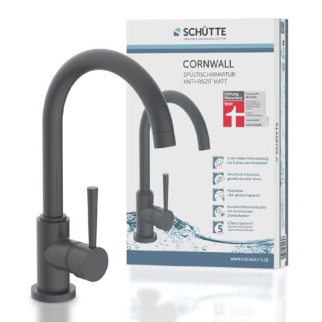 SCHÜTTE 79164 Miscelatore da cucina Cornwall, rubinetto da cucina girevole a 360 gradi, miscelatore per lavello con miscelatore monocomando, miscelatore per lavello, antracite opaco