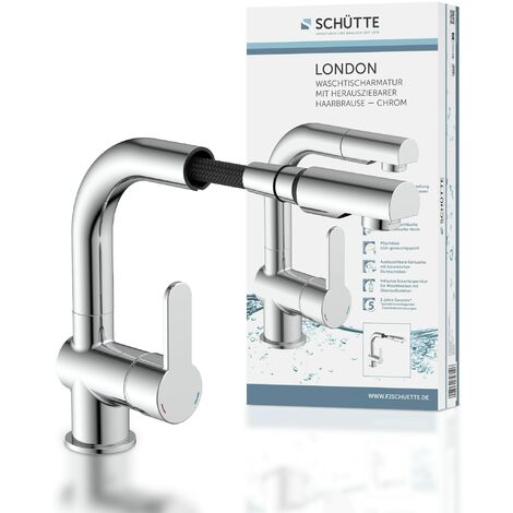 SCHÜTTE 79710 Rubinetto da Bagno doccetta Estraibile, Ideale per Lavare i Capelli, Miscelatore monocomando con Scarico, Finitura Cromata