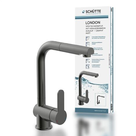 SCHÜTTE 79720 doccetta Estraibile, Rubinetto da Cucina con Funzione di Risparmio energetico, Miscelatore monocomando, Colore: Grafite Opaco