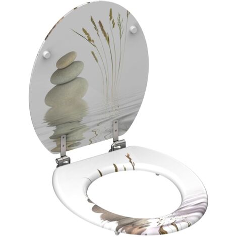 SCHÜTTE 80022 - Sedile WC BALANCE, con anima in legno, adatto per tutti i WC in commercio, carico massimo di 150 kg, motivo pietre su occhiali e coperchi