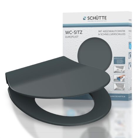 Schütte 82704 Sedile WC Slim con abbassamento Automatico, con Chiusura Rapida, Sottile, Colore: Grigio, Antracite, Grey