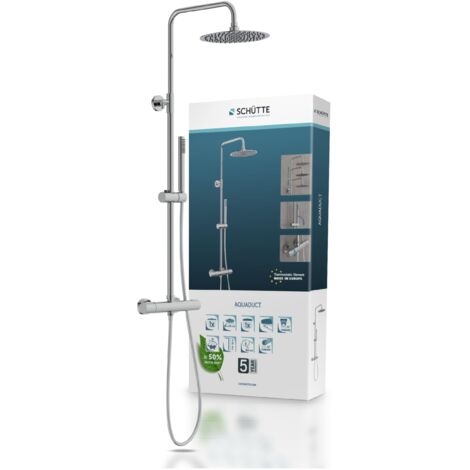 SCHÜTTE AQUADUCT 60044 - Sistema doccia con termostato, set doccia con grande doccia a pioggia (Ø 25 cm) e doccetta regolabile, set doccia con asta doccia, doccia con rubinetto, pannello doccia