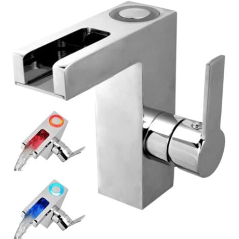 SCHÜTTE Grifo mezclador lavabo LED con caño en cascada ORINOCO cromo