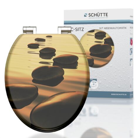 SCHÜTTE Sedile WC con anima in legno SEA STONE, sedile WC con abbassamento automatico, adatto per molti WC in commercio, carico massimo 150 kg, motivo su occhiali e coperchio 80127
