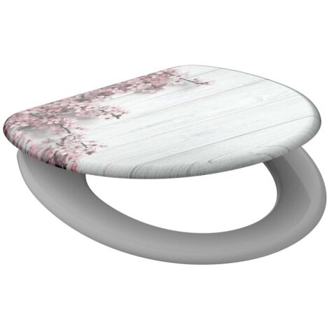 Schütte Sedile WC FLOWERS & WOOD con abbassamento automatico, coperchio WC con motivo in Duroplast (carico massimo 150 kg), bianco