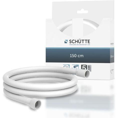 SCHÜTTE Tubo Doccia 1,5m Con Protezione Antitorsione  Lunghezza 150cm in Plastica  Attacco Universale  Bianco