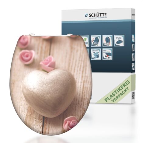 SCHÜTTE WC-Sitz aus Duroplast mit Absenkautomatik und Schnellverschluss Toilettendeckel mit Motiv Klodeckel Herz Romantik 82370