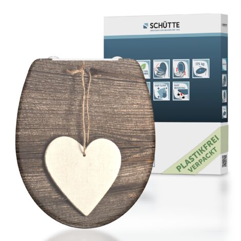 SCHÜTTE WC-Sitz aus Duroplast mit Absenkautomatik und Schnellverschluss Toilettendeckel mit Motiv Klodeckel Herz Romantik 82377