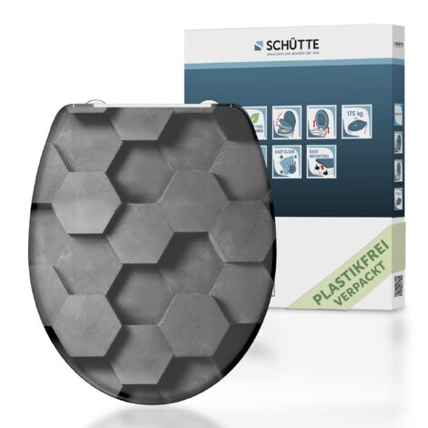 SCHÜTTE WC-Sitz aus Duroplast mit Absenkautomatik und Schnellverschluss Toilettendeckel mit Motiv Klodeckel Hexagon Grafisch 82392