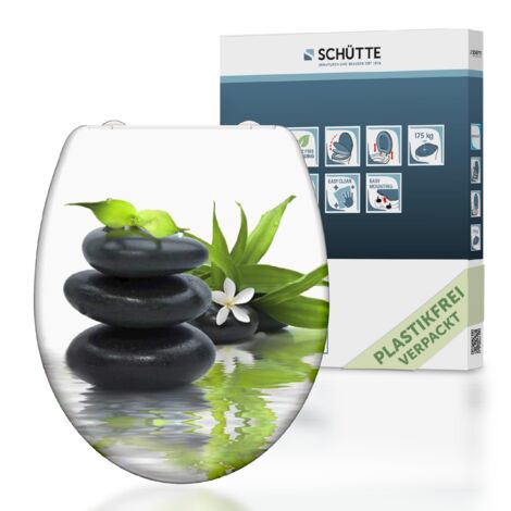 SCHÜTTE WC-Sitz aus Duroplast mit Absenkautomatik und Schnellverschluss Toilettendeckel mit Motiv Klodeckel Steine Floral 82367
