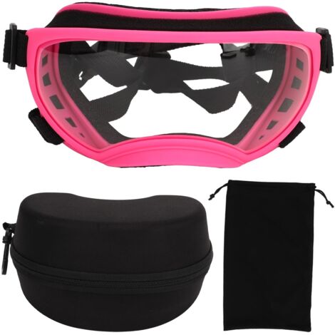 Schützende Hundebrille mit UV-Schutz, Winddichtigkeit und Atmungsaktivität, mit verstellbarem Riemen und klaren Gläsern – rosa Rahmen