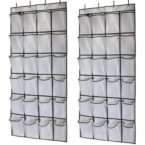 Schuhaufbewahrung für die Tür – 24 weiße, nicht gewebte Netztaschen, 144 x 56 cm – Einfache Montage mit 4 Metallhaken – Hohe Tragkraft