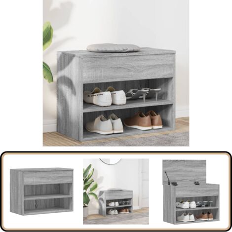 Schuhbank Grau Sonoma 60x30x45 cm Holzwerkstoff - Schuhschrank - Schuhregal - Garderobe - Einbauschrank - Wohnzimmermöbel