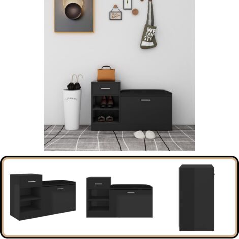 Schuhbank Hochglanz-Schwarz 94,5x31x57 cm Holzwerkstoff - Schuhschrank - Schuhbank - Garderobe - Flurmöbel - Aufbewahrungssystem