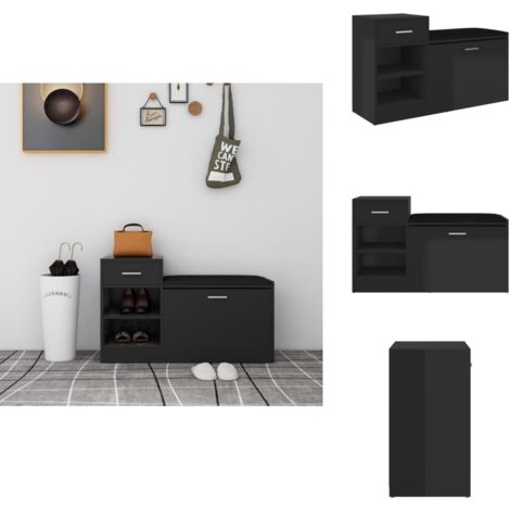 Schuhbank Hochglanz-Schwarz 94,5x31x57 cm Holzwerkstoff - Schuhschrank - Schuhbank - Garderobe - Flurmöbel - Aufbewahrungssystem