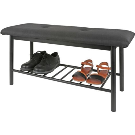 Schuhbank mit Kissen 90x34x45cm Sitzbank Schuhablage Holzbank Schuhständer Schuhschrank Bambusholz schwarz