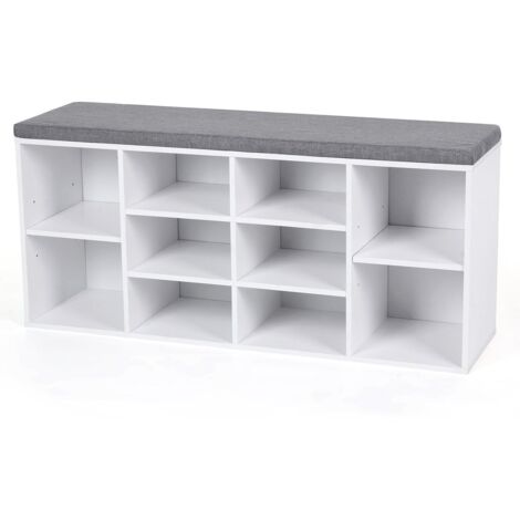 Schuhbank Schuhschrank mit Sitzkissen aus Holzspanplatte Flur Diele Schuhregal Bank 104 x 48 x 30cm Holzfarben mit Maserung/Weiß