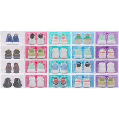 Schuhboxen 20er Set Schuhkartons Durchsichtig Schuhaufbewahrung mit Deckel Aufbewahrungsbox Kunststoffbox Schuhkasten für Schuhe bis Größe 44, Flache Schuhe, Sportschuhe, High Heels, Farbe