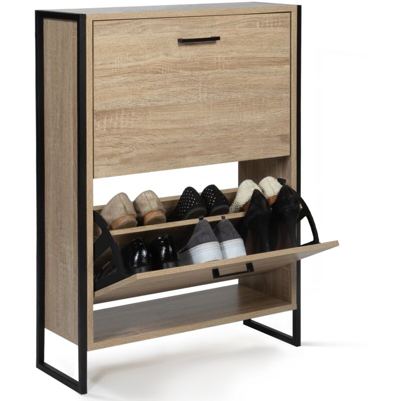 Idmarket Beige Schuhmöbel 12 Paar Luis 2 Türen Industriedesign