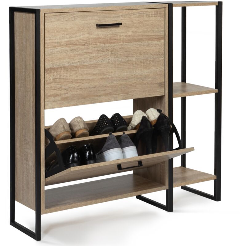 Idmarket Beige - Schuhmöbel 12 Paar Luis 2 Türen Mit Regal Industriedesign