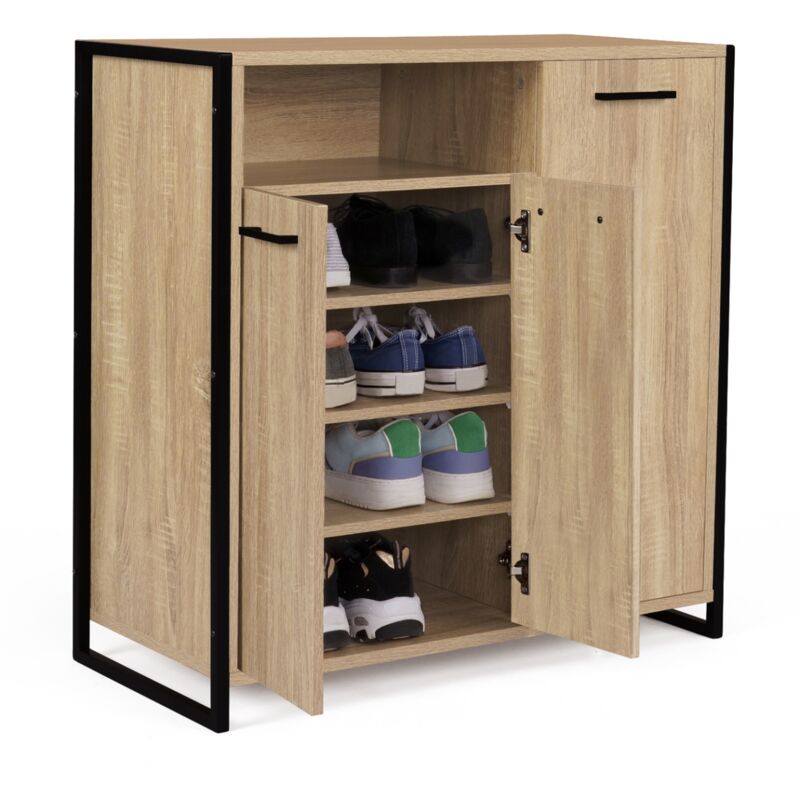 Idmarket - Schuhschrank 18 Paar Luis 3 Türen Mit Nische Industriedesign