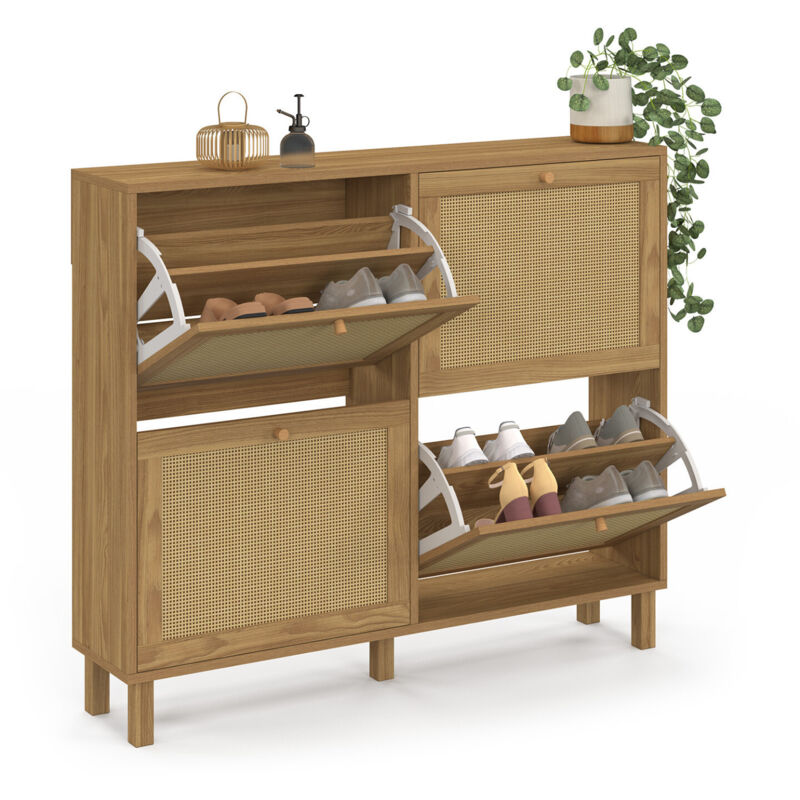 Idmarket Braun Schuhmöbel 20 Paar Vintage-Schuhe Hanae 4 Türen Mit Natürlichem Effekt Rohrgeflecht